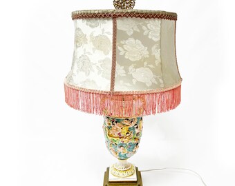 Mid Century Capodimonte Italian Porcelain Mythological Nudes Mermaids W/ Filigree Base and Finial - Lamp Shade Not Included