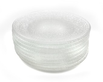Mid-Century Indiana Glass Crystal Ice Icicle Bark Plates- 8 Pieces