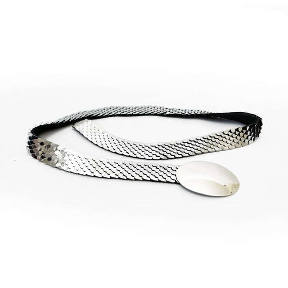 Mid-Century Expandable Silver Tone Metal Stretch Belt Silver Stretch Belts for Women for sale | eBay main image 2