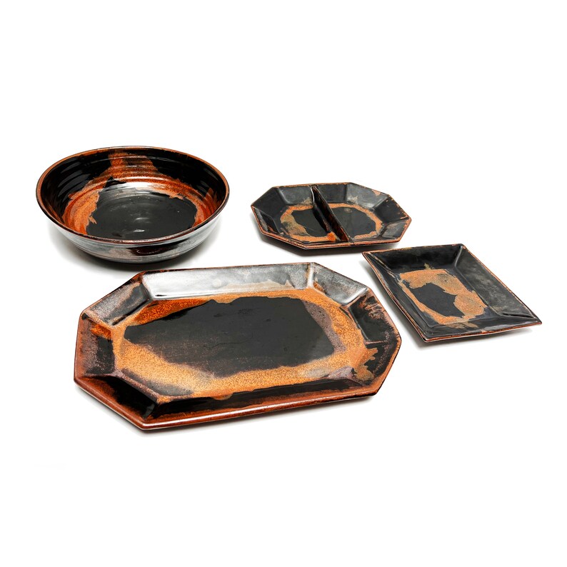 Vintage Custom, Hand Made Ovenproof Painted Clay Serving Pieces - 4 ...