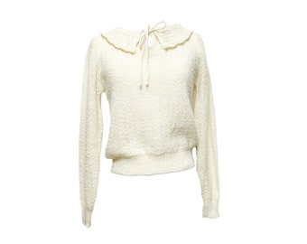 60's Soft Knit Peter Pan Collar Cream & Metallic Gold Sweater
