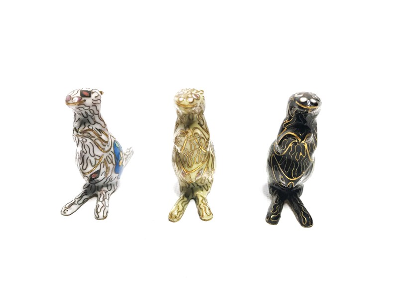 Vintage mid century set of 3 hand crafted Cloisonn\u00e9 mini kangaroo figurines