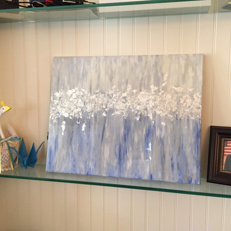 Blue Grey Acrylic and Silver Leaf Abstract Painting with High Etsy
