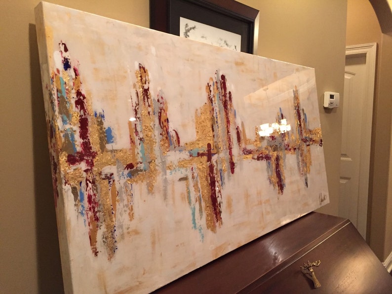 Gold Leaf and Acrylic Abstract Painting with High Gloss Resin Etsy