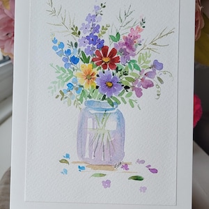 手描き、オリジナル水彩グリーティングカード、ユニークな記念品、あらゆる機会、野生の花、明るくカラフル、お母さんの誕生日、記念日