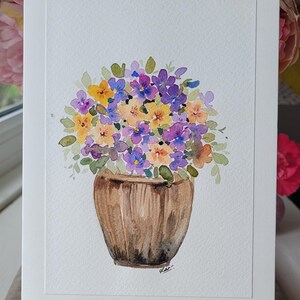 手描きのオリジナル水彩グリーティングカード、ユニークな記念品、あらゆる機会、夏の花、明るくカラフル、お母さんの誕生日、記念日