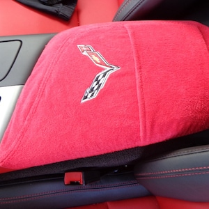 Designed to fit Chevy Corvette C7 2014-2019 Officially Licensed Embroidered Center Armrest Console Lid Cover Adrenaline RED