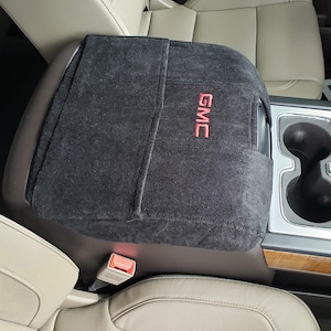 Designed to fit GMC Sierra Bucket Seat Models 2014-2025 Official GMC Logo Embroidered Auto Armrest Center Console Cover Black