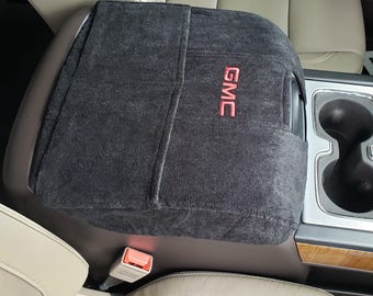 Designed to fit GMC Sierra Bucket Seat Models 2014-2026 Official GMC Logo Embroidered Auto Armrest Center Console Cover Black