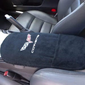 Corvette 2005-2013 Officially Licensed Corvette Logo Embroidered Auto Armrest Console Cover with Pocket C6-Black