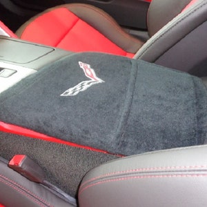Designed to fit Chevy Corvette C7 2014-2019 Officially Licensed Embroidered Center Armrest Console Lid Cover BLACK