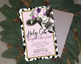 Holy Cow I'm ONE Birthday Invitation, Digital Birthday Invitation