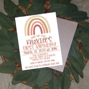 Boho Rainbow First Birthday Invitation, Digital Birthday, Boho Rainbow