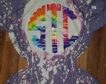 Purple Bleached Tie Dye Initials, Tie Dye, Bleach Shirt
