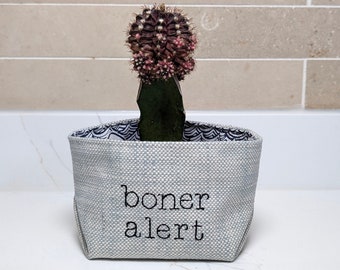 Boner Alert, Plants, Funny Housewarming Gift, Fabric Basket, Bin, Home Decor, Storage, Organization, Reversible