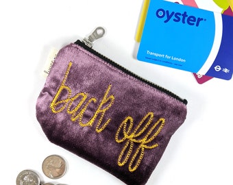 back off coin purse, zippered pouch, card wallet, zipper bag