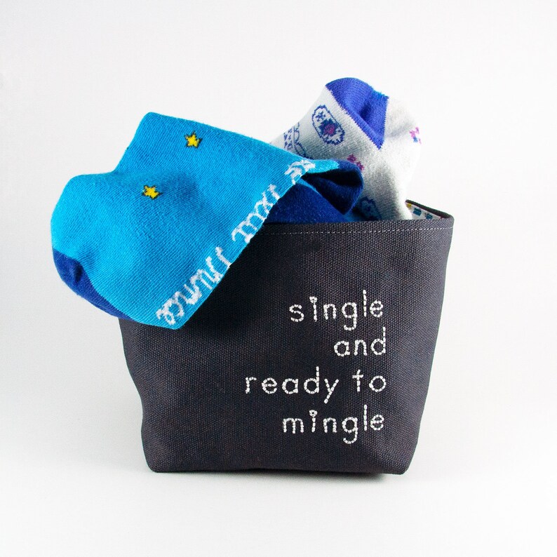 Storage Single and Ready to Mingle Organization Missing Socks Sock Bin Fabric Basket Home Decor Funny Housewarming Gift Bin