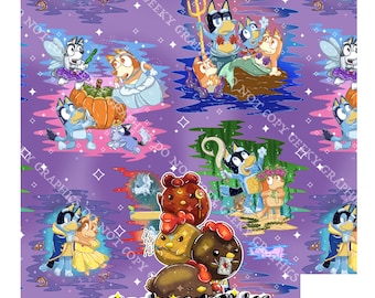 Australian blue heeler family, fairytale digital paper seamless file