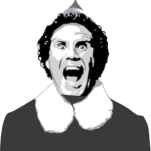 May include: A black and white illustration of a man with a surprised expression, wearing a pointy hat and a fur-trimmed collar.
