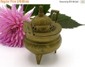 SALE Chinese Brass Incense Burner, Chinese Censer Footed Hallmarked Calligraphy Hand Crafted Footed Early 1910s - 1920s