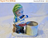 SALE Bisque Porcelain Little Drummer Boy Candle Holder, Bisque Porcelain Candle Holder, Christmas Decor, 1970s Jasco Figurine Candle Holder