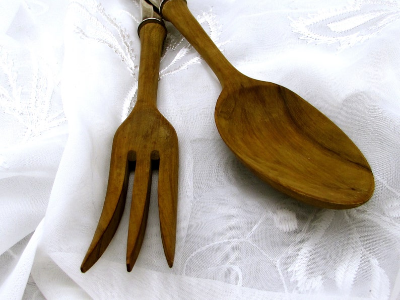 Royal Danish Pattern by Intl Silver Salad Servers Large Sterling and Wood Salad Serving Set Sterling Handle Fork and Spoon