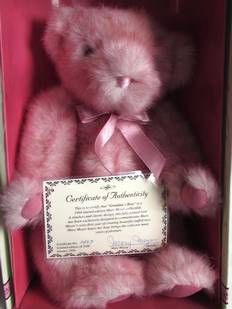New in Box Stuffed Teddy Bear 1994 Pink Mary Meyer Bear Boxed Pink Collector Bear