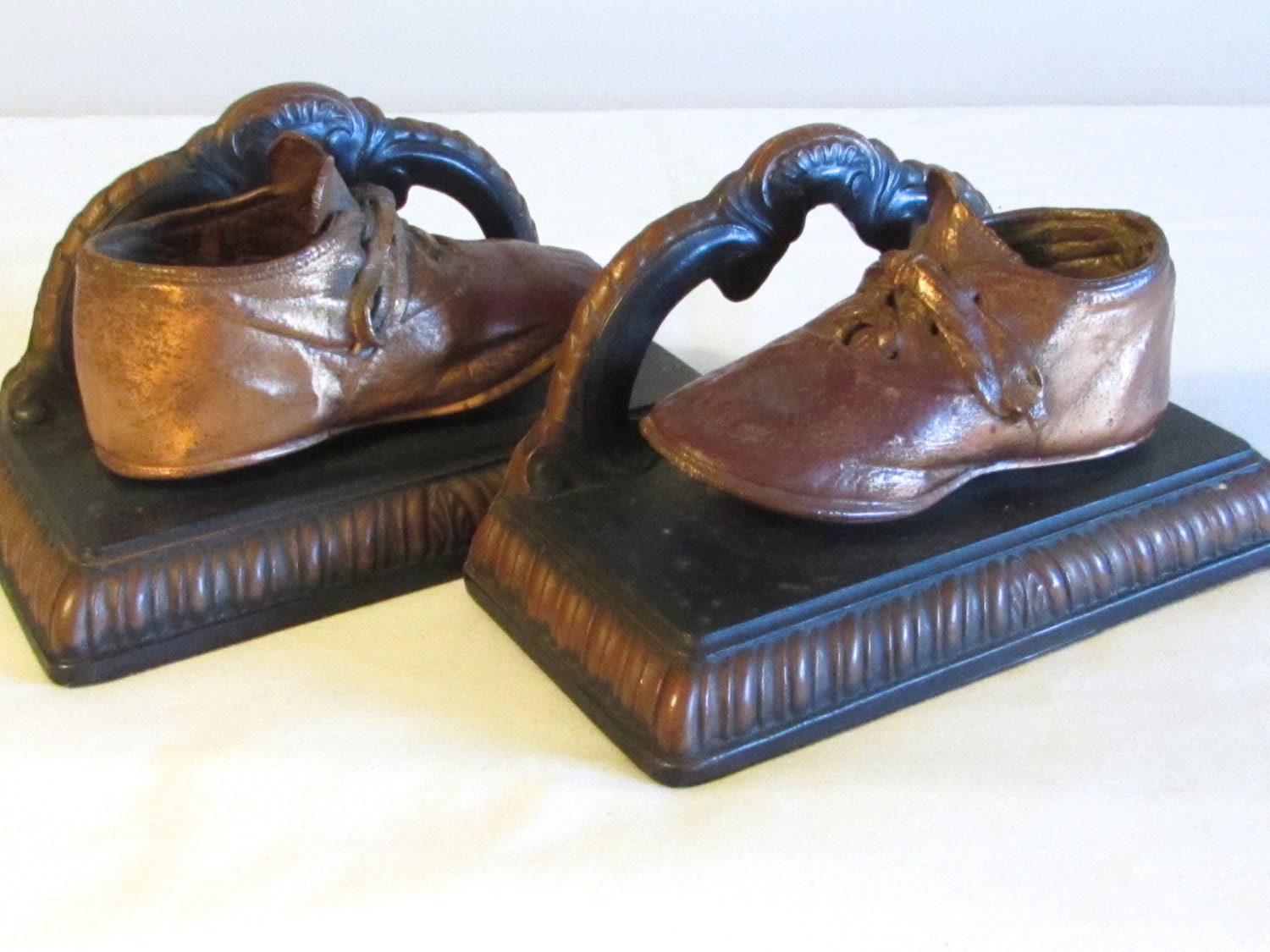 Bronze Baby Shoe Bookends Desk Accessory Library Decor Etsy