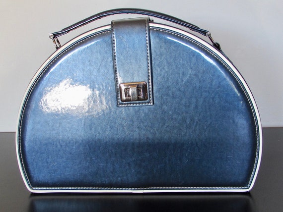 Blue Train Case, Overnight Case, Patent Leather Tr