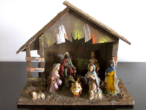 One Piece Nativity Set Vintage Nativity Set With Manger Building Christmas Decor Holy Family And Animals Made In Italy