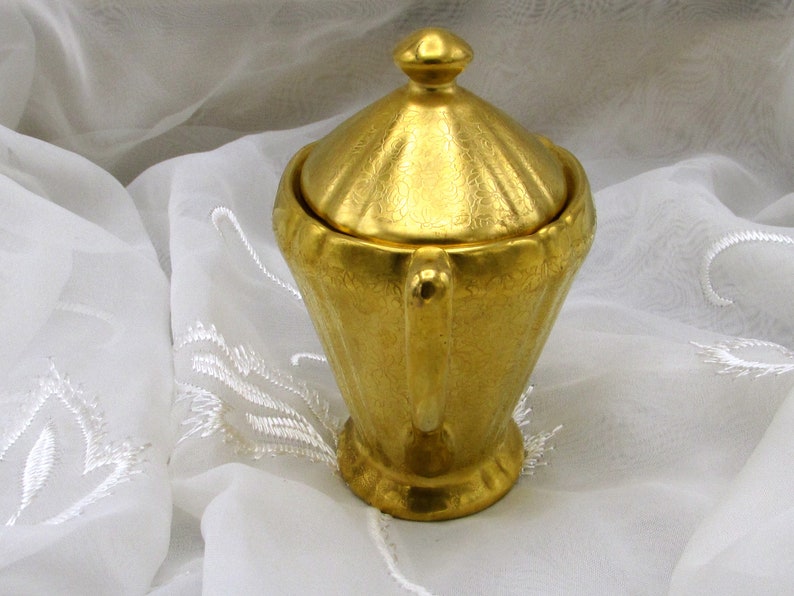 Double Handle Gold Encrusted Sugar Bowl Osborne Gold Lidded Sugar Bowl Two Handle Covered Sugar Bowl
