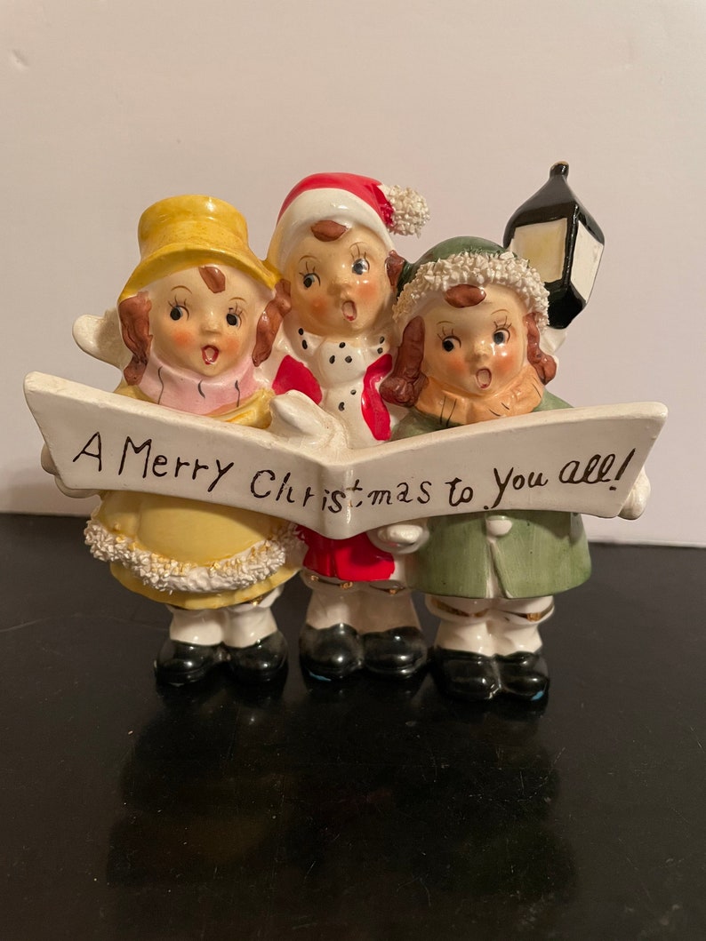 Vintage Thames Girl Carolers Figurine A Merry Christmas To You All Banner