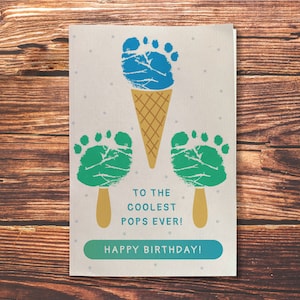 Tarjeta de recuerdo con huella de helado para el día del padre o cumpleaños, ideal para papá o abuelo, como recuerdo de regalo con huella de helado para bebé o niño pequeño.