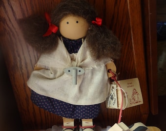 Vintage Lizzie High Wooden Folk Art Doll  Katie Bowman Dog Barney 1986