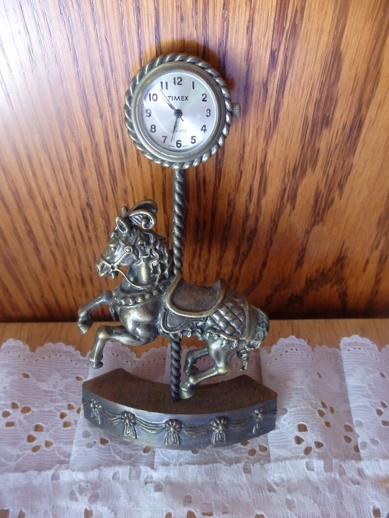 Vintage Timex Miniature Carousel Horse Desk Clock Paperweight Etsy