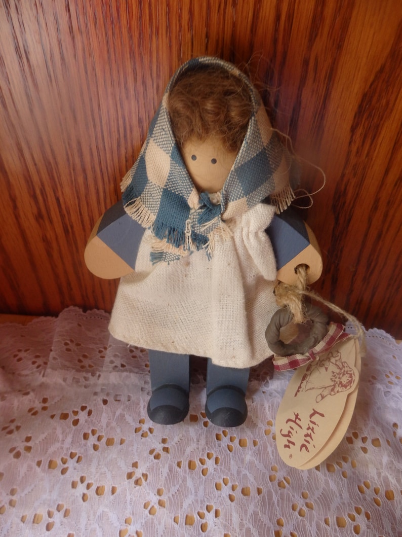 Vintage Lizzy High Folk Art Whimsical Wooden Country Girl Doll 10th Anniversary Collection 1994 image 1