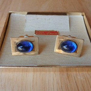 Anson Vintage Cuff links Vintage Golden with Blue Stone Cuff Link Men&#39;s Accessories Estate