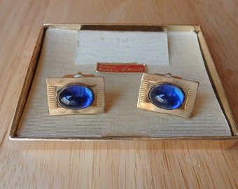 Anson Vintage Cuff links Vintage Golden with Blue Stone Cuff Link Men's Accessories Estate