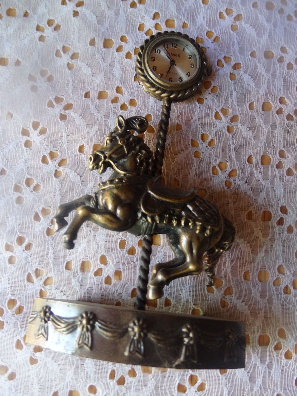 Vintage Timex Miniature Carousel Horse Desk Clock Paperweight Etsy