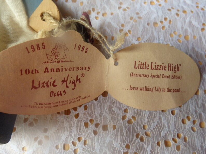 Vintage Lizzy High Folk Art Whimsical Wooden Country Girl Doll 10th Anniversary Collection 1994 image 5