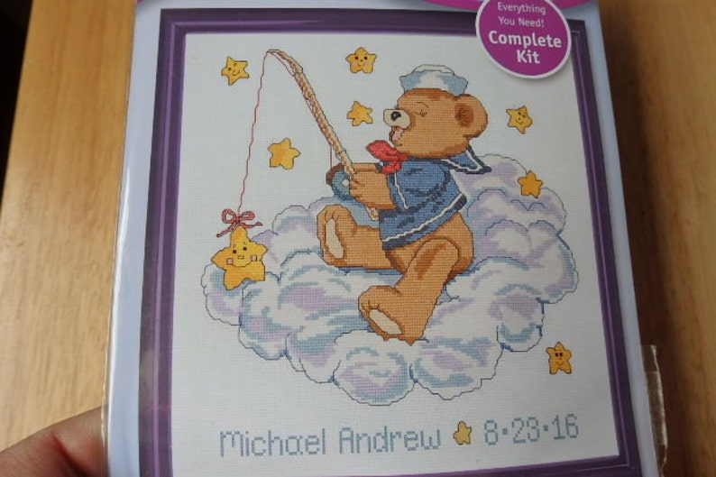 Janlynn counted cross stitch Catch a falling Star Baby Boy Baby Shower Gift Kit Unopened