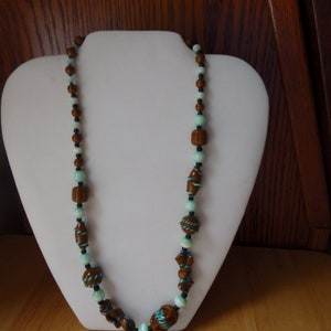 Glass Beaded Brown/Green Texture Beads Necklace Unique