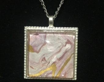 Acrylic paint pendant one of a kind pink gold white rose gold colors