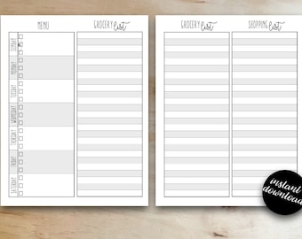 Planificador de comidas imprimible - Plan de comidas - Planificador de comidas y lista de compras - Descarga instantánea