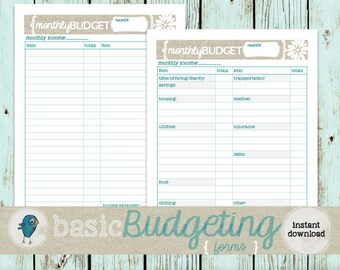 monthly budget forms etsy