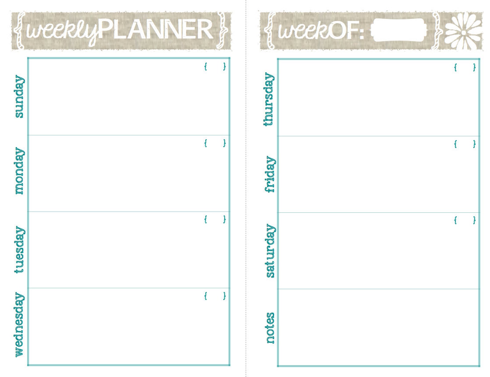 PRINTABLE Weekly Planner Printable Weekly Planner on Two Etsy