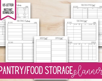 Food Storage Planner Printable, Pantry inventory, Freezer Inventory, recipe section covers, weekly menu planner, grocery stock-up list