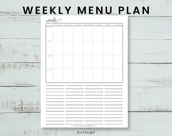 Weekly Meal Planner, Grocery List, Instant Digital Download, Meal Plan template, Weekly Meal Plan checklist, 47 the Basics