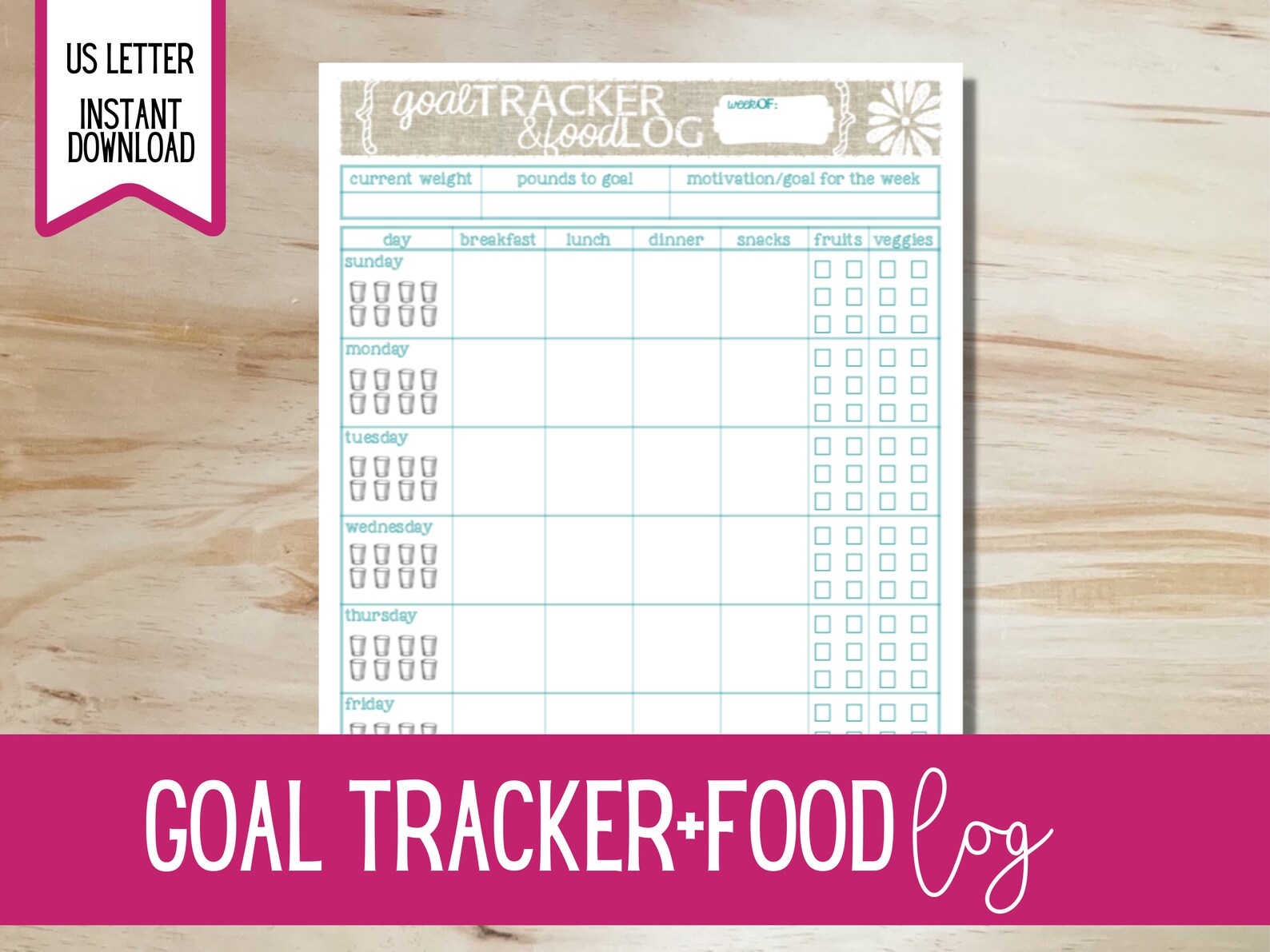Food Tracker Water Tracker Food Log Food Journal Weekly Etsy