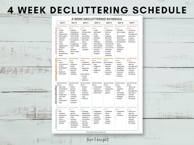 Declutter Checklist, Printable Calendar, Home Decluttering Checklist